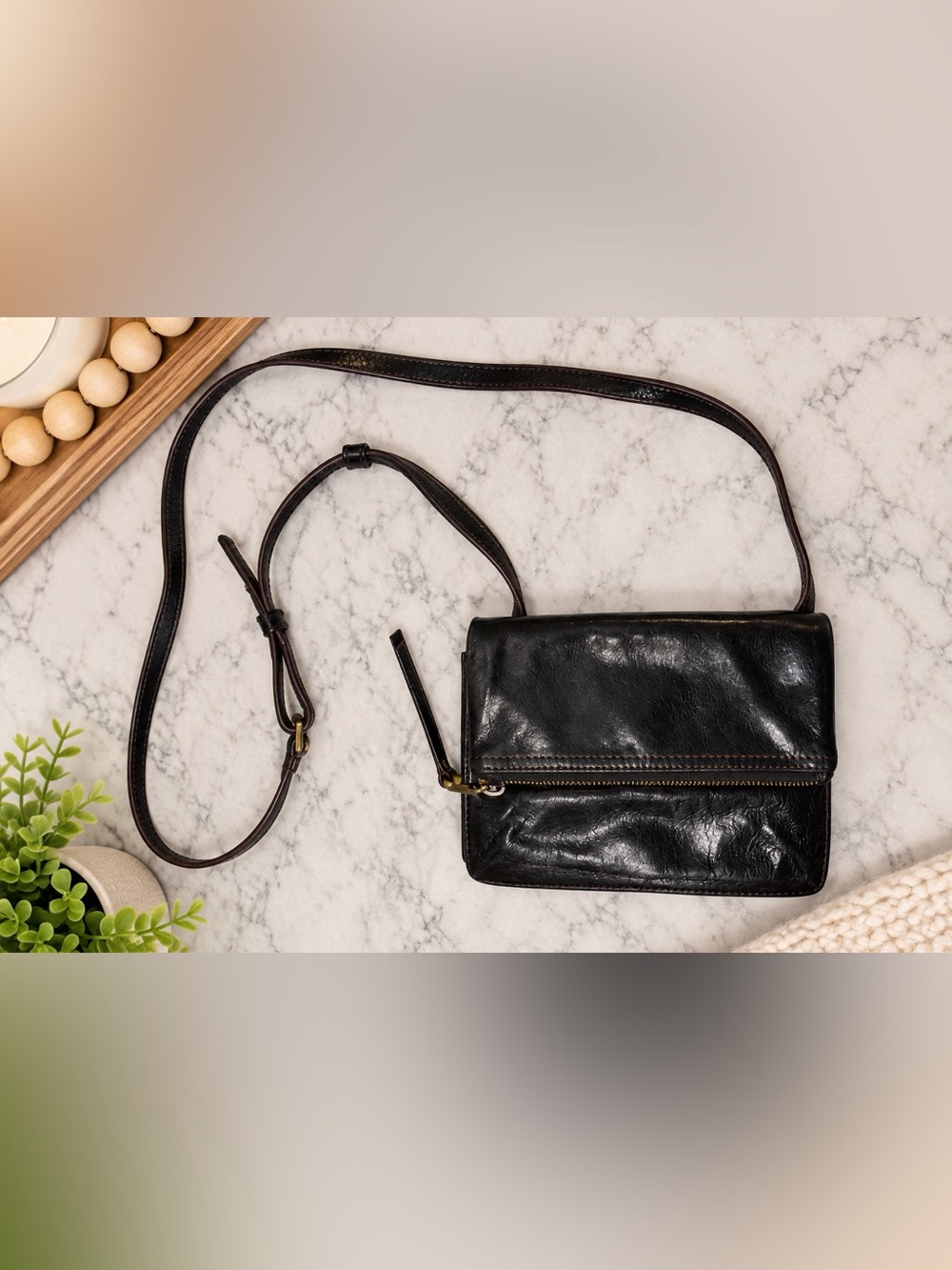 HOBO Black Leather Crossbody Wallet Organizer Bag